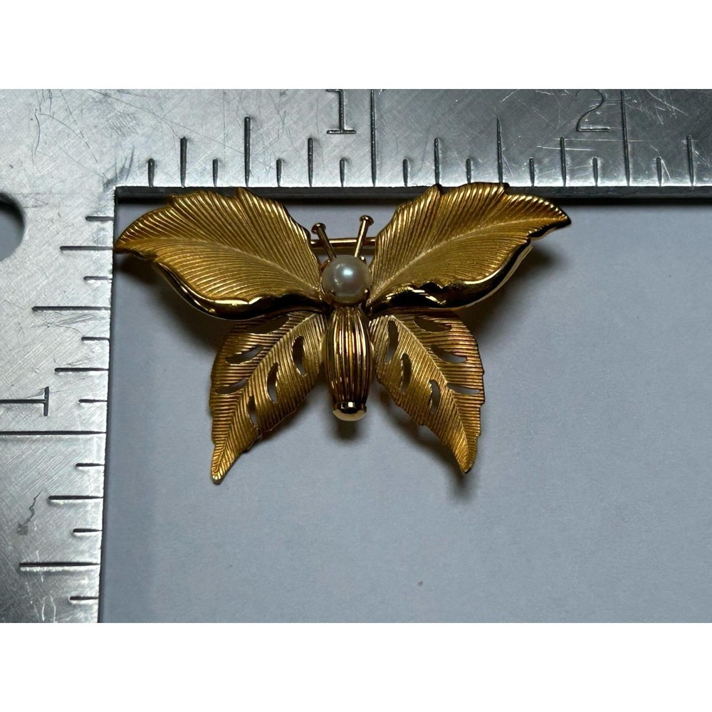 Vintage Signed C.R.CO. , Charles Reis 12 kt Gold Filled Butterfly With Pearl - Picture 7 of 7